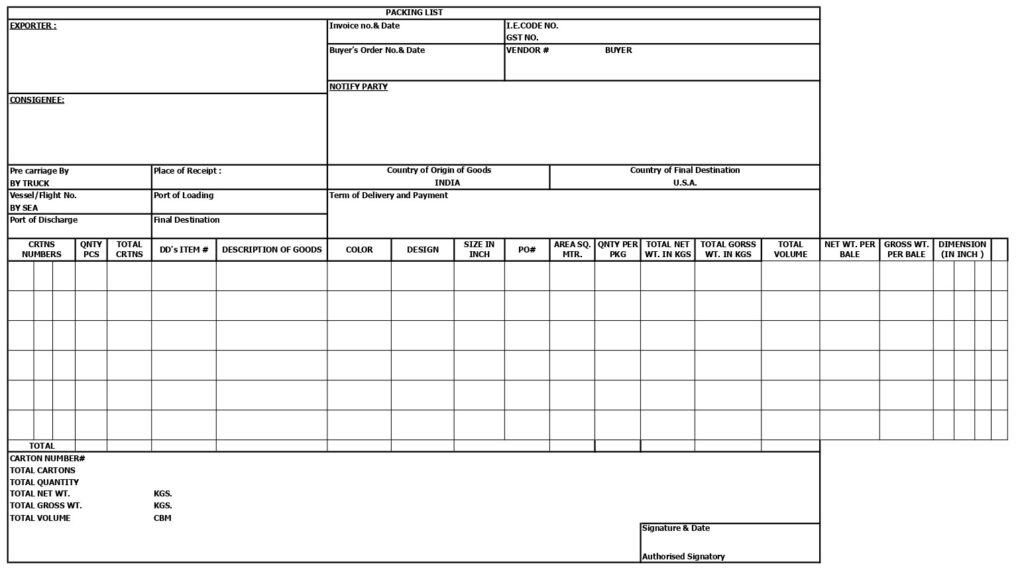 Packing list format allcontainertracking